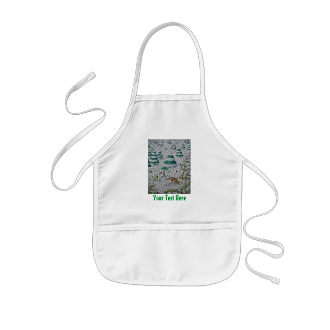 cute fox and rabbits christmas snow scene kids apron (Front)