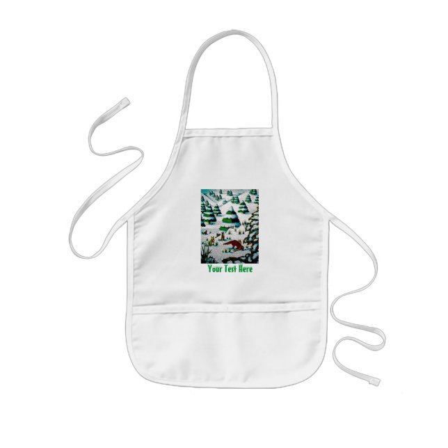 cute fox and rabbits christmas snow scene kids apron (Front)