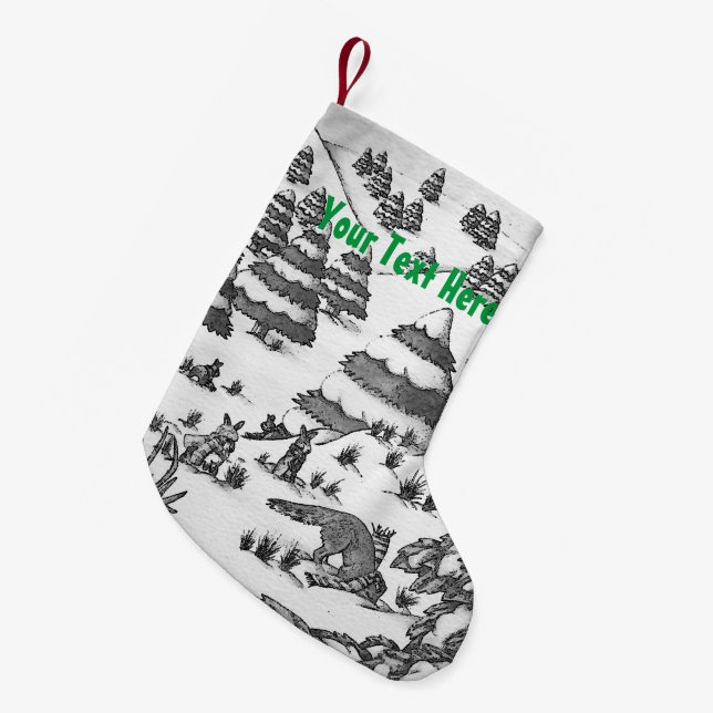 cute fox and rabbits christmas snow scene small christmas stocking (Front (Hanging))