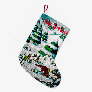 cute fox and rabbits christmas snow scene small christmas stocking