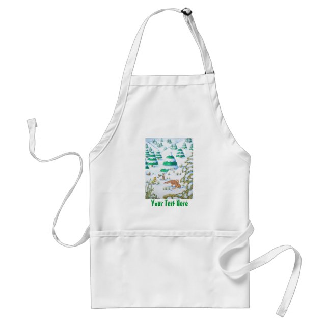 cute fox and rabbits christmas snow scene standard apron (Front)