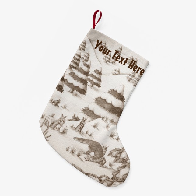 cute fox and rabbits playing seasonal snow scene small christmas stocking (Front (Hanging))