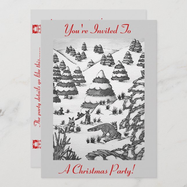 cute fox and rabbits snow scene christmas invite (Front/Back)