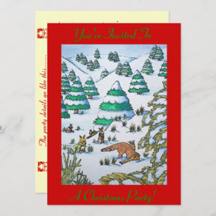 cute fox and rabbits snow scene christmas invite