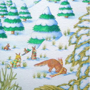 cute fox and rabbits snow scene christmas jigsaw puzzle