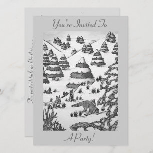 cute fox and rabbits winter snow scene invitation