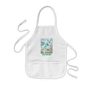 cute fox and rabbits winter snow scene kids apron