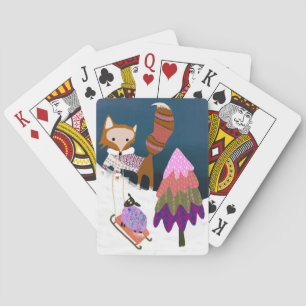Cute Fox and Sheep Winter Scene Playing Cards