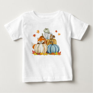 Cute Fox and Squirrel and Pumpkins Thanksgiving Baby T-Shirt