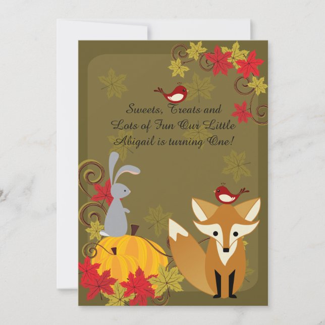 Cute Fox and Woodland Animals Autumn 1st Birthday  Invitation (Front)