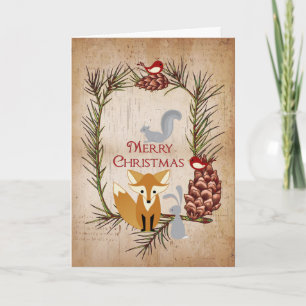 Cute Fox and Woodland Animals Merry Christmas Holiday Card