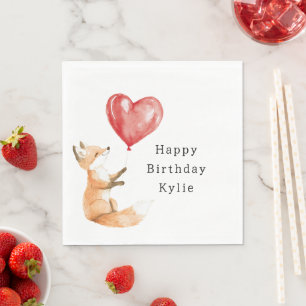 Cute Fox Animal Heart Balloon Birthday Napkin