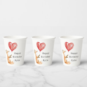 Cute Fox Animal Heart Balloon Birthday Paper Cups