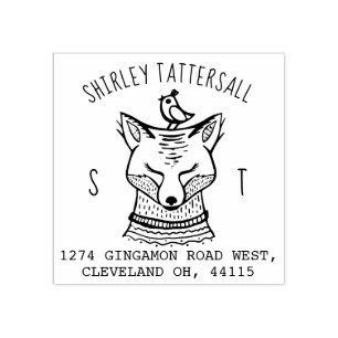 Cute Fox Animal Monogram & Name Return Address Rubber Stamp
