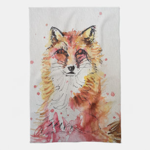 Cute Fox Animal Watercolor Pastel Colors Tea Towel