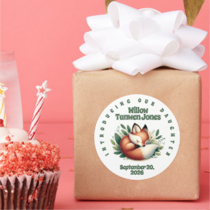 Cute Fox Asleep in Leaves Baby Shower Classic Round Sticker
