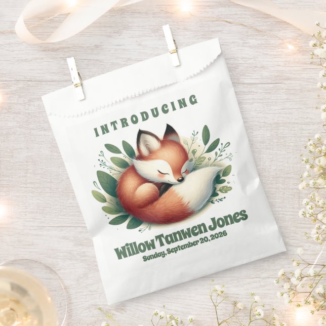 Cute Fox Asleep in Leaves Baby Shower Favour Bags (Clipped)