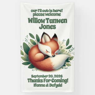 Cute Fox Asleep in Leaves Baby Shower Welcome Banner