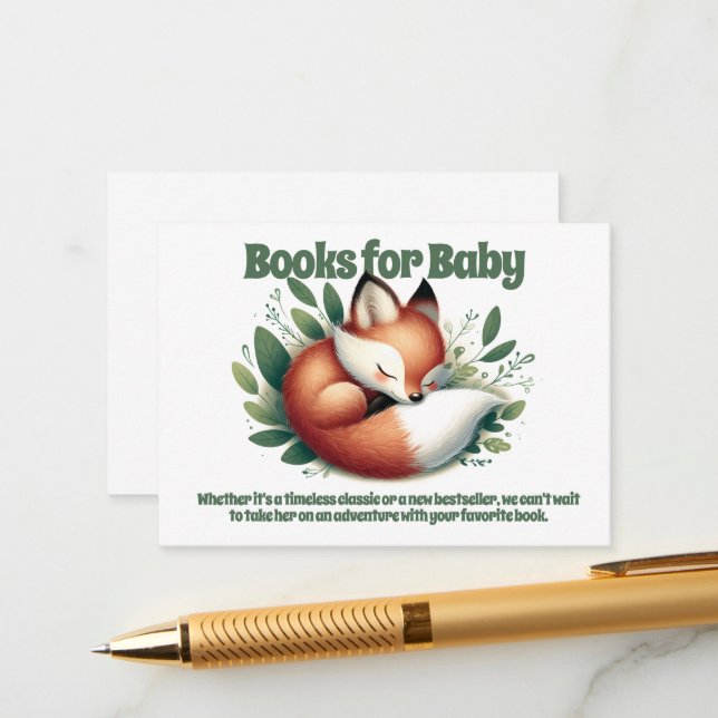 Cute Fox Asleep in Leaves Books for Baby Enclosure Card (Front/Back In Situ)