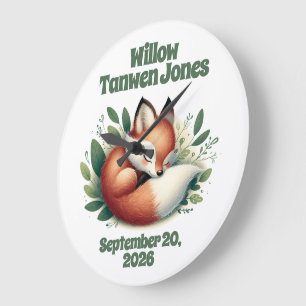 Cute Fox Asleep in Leaves Nursery Large Clock