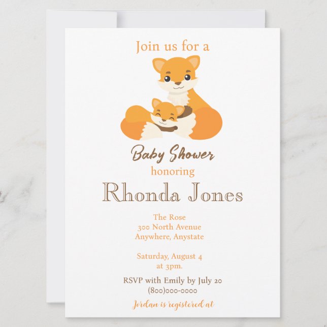 Cute Fox Autumn Baby Shower Invitation (Front)