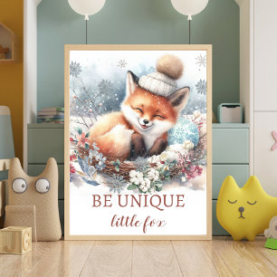 Cute fox Baby Boy Nursery Woodland watercolor Poster