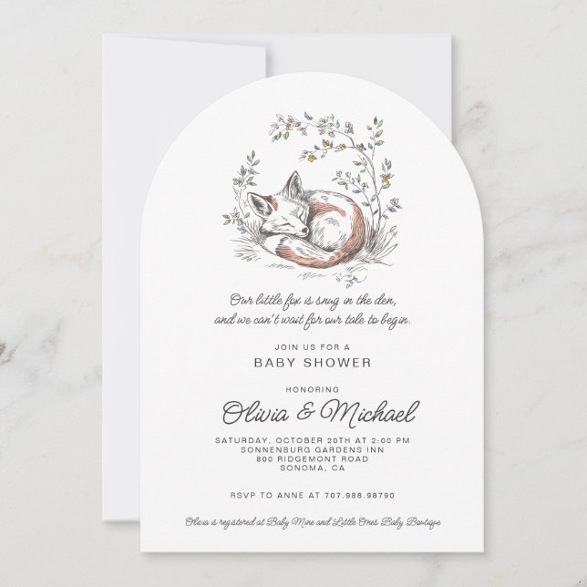 Cute Fox Baby Shower Arched Invitation (Front)