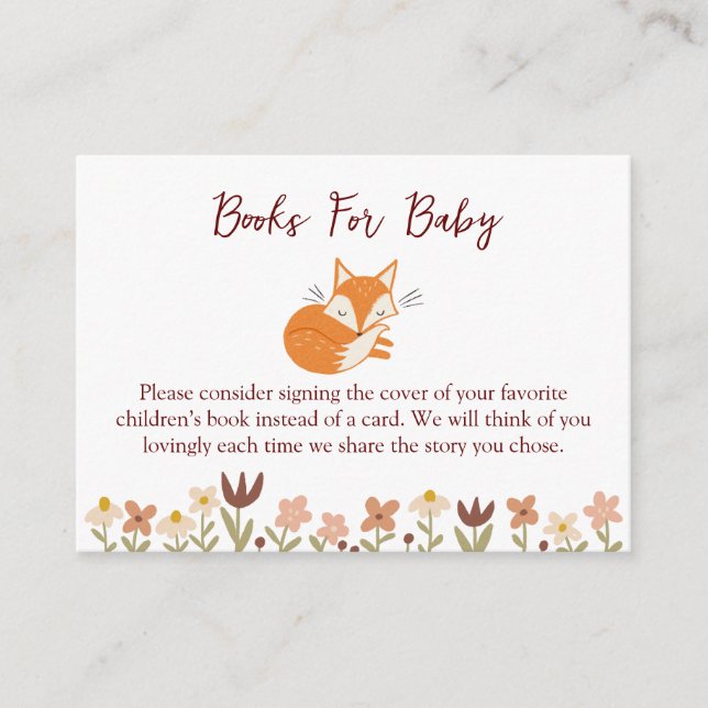 Cute Fox Baby Shower Books for Baby Enclosure Card (Front)