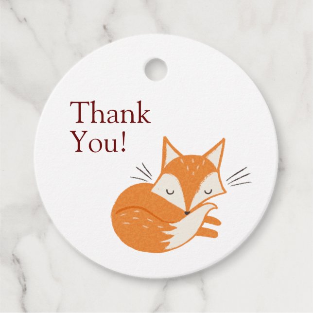Cute Fox Baby Shower Favour Tags (Front)