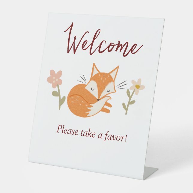 Cute Fox Baby Shower Pedestal Sign (Front)