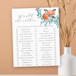 Cute fox baby shower - Would She Rather game