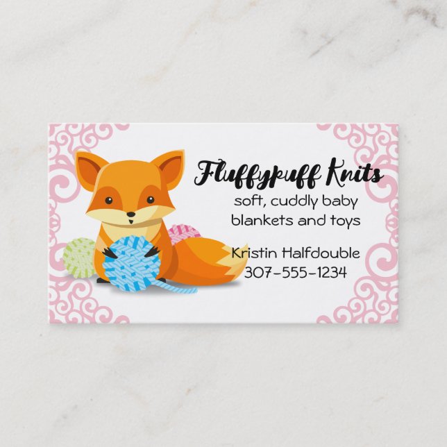 Cute fox balls of yarn knitting crochet homespun business card (Front)