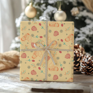 cute fox - Berries and Snowflakes– Retro Christmas Wrapping Paper