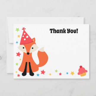 Cute fox birthday party flat thank you note card