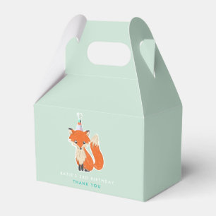 Cute Fox Birthday Party Hat Mint Green Favour Box