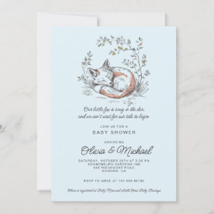 Cute Fox Blue Boy Baby Shower Invitation