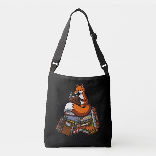 Cute Fox Book Reading Animal Crossbody Bag (Front)