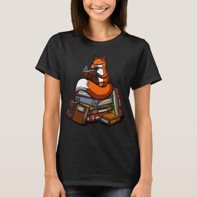 Cute Fox Book Reading Animal T-Shirt (Front)