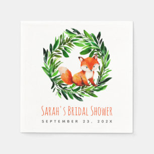 Cute Fox Bridal Shower Watercolor Greenery Wreath Napkin