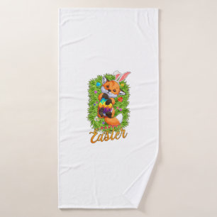 Cute Fox Bunny Ears Happy Easter Fox with Easter E Bath Towel