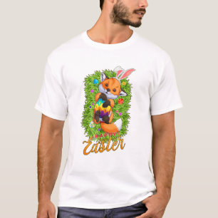 Cute Fox Bunny Ears Happy Easter Fox with Easter E T-Shirt