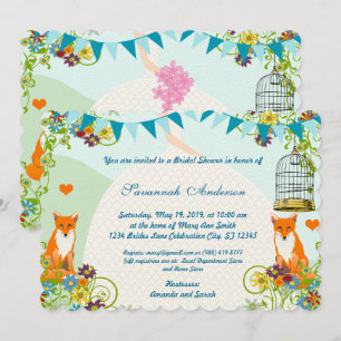 Cute Fox Bunting Garden Bridal Shower Invites