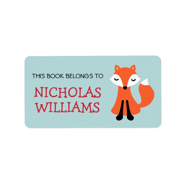 Cute fox cartoon animal bookplate book label (Front)