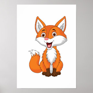 Cute Fox Cartoon Digital Printable Poster&Stickers Poster