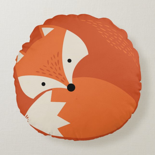Cute Fox Cartoon Orange Round Pillow (Front)