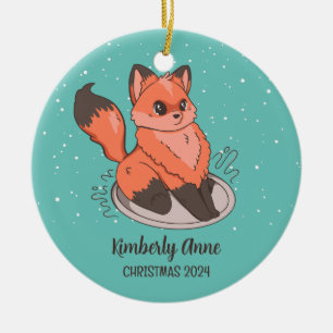 Cute Fox Christmas Snowy Winter Holiday Ceramic Tree Decoration