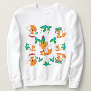 Cute Fox Christmas Theme Pattern Print Sweatshirt