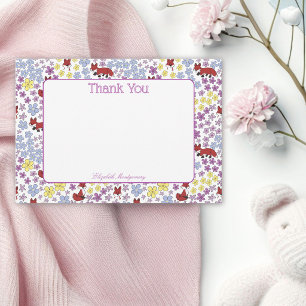 Cute Fox Colourful Whimsical Wildflower Baby Showe Thank You Card
