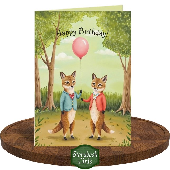 Cute Fox Couple Forest Storybook Art Birthday  Card (Creator Uploaded)