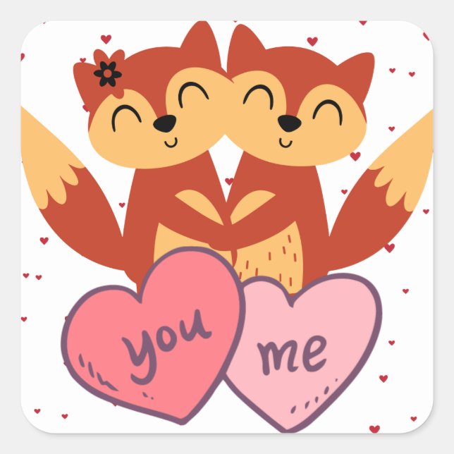 Cute Fox Couple Valentines Day Sticker  (Front)